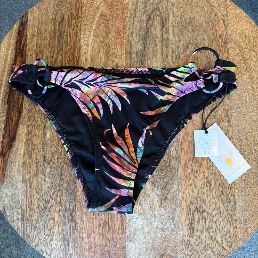 NWT Shade & Shore Black and Pink Tropical Palm Bikini Bottom